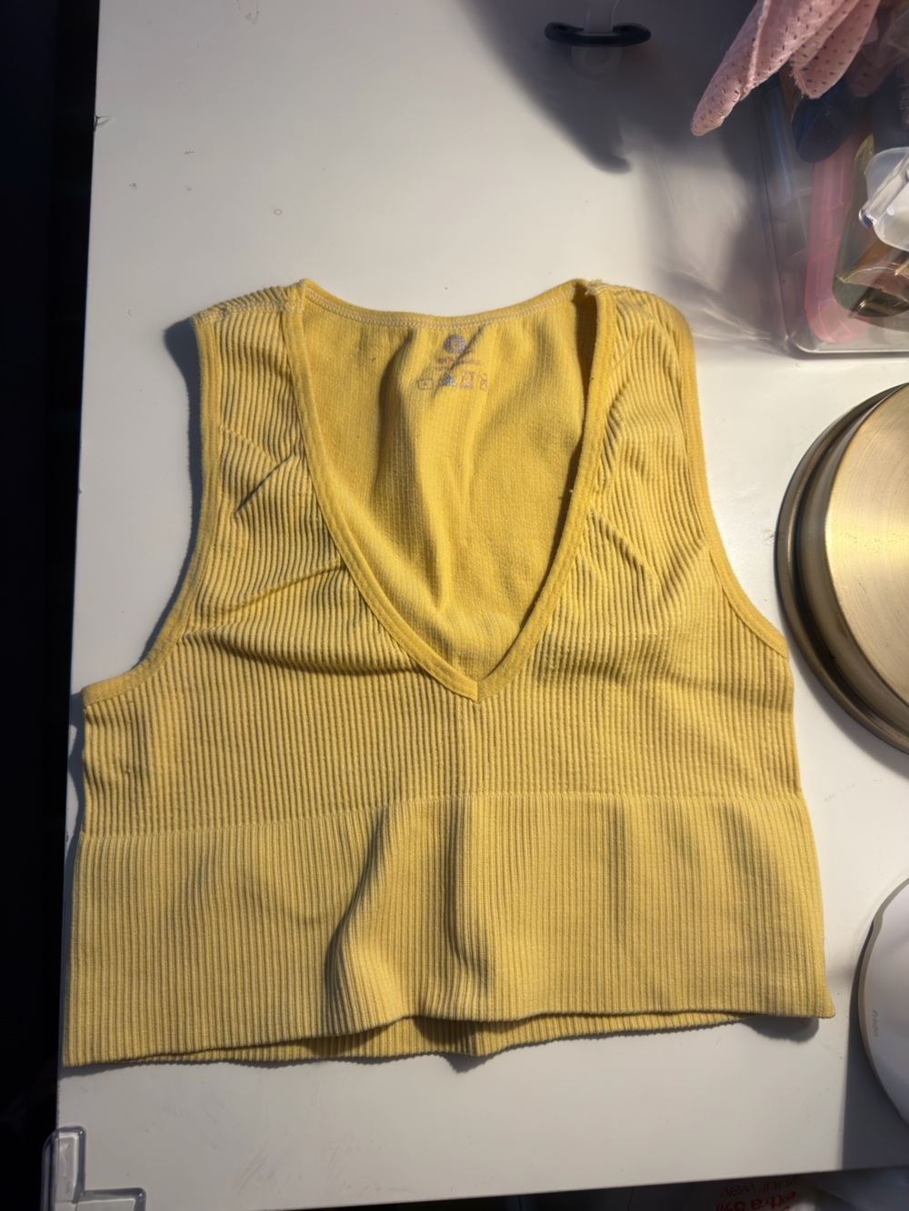 Yellow Ribbed V-Neck Women’s Tank Top
